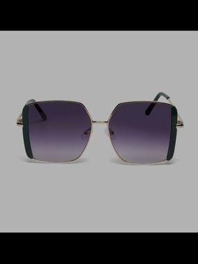 Women’s Oversized Square Sunglasses - Green/Gold Frame, Purple Gradient Lenses
